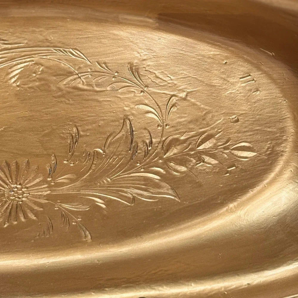 Vintage Rockford Marked Oval Engraved Metal Serving Tray